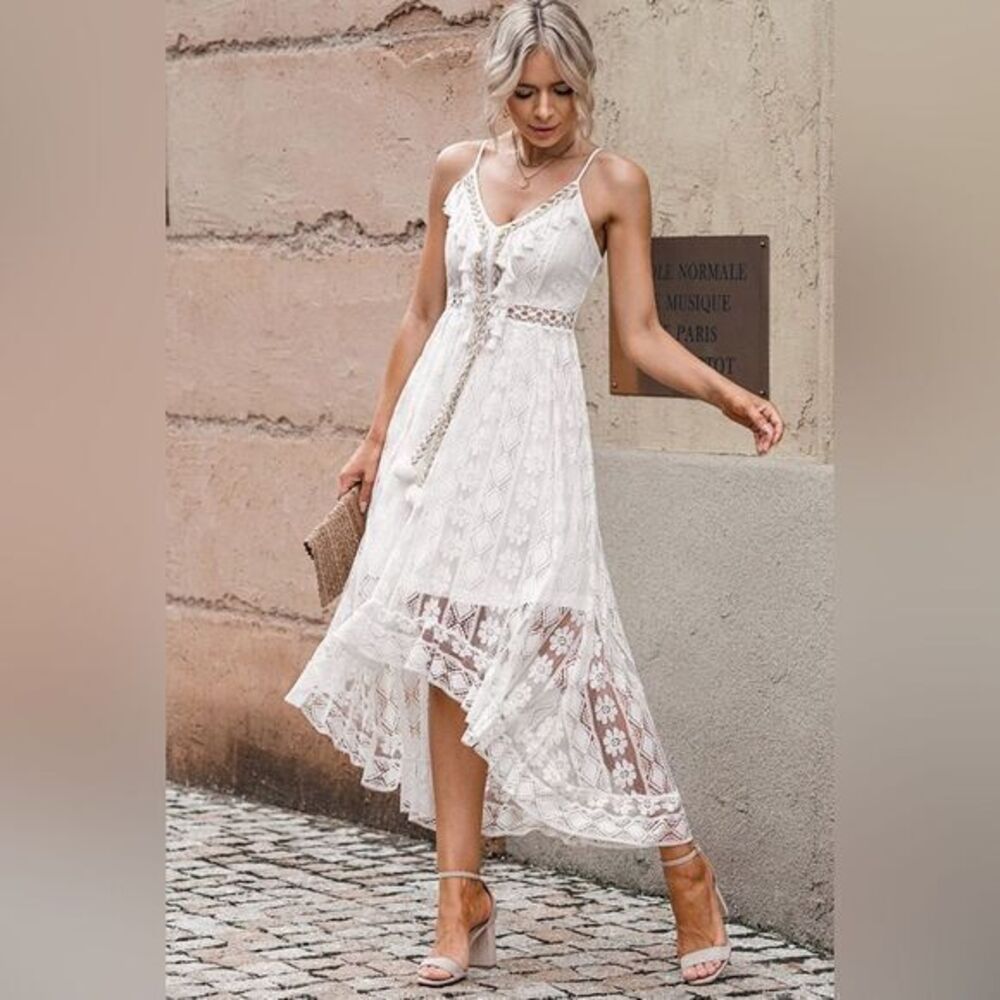 Cupshe Boho lace bohemian Flowy white lace Midi Festival Dressโ Size S RefCPS008